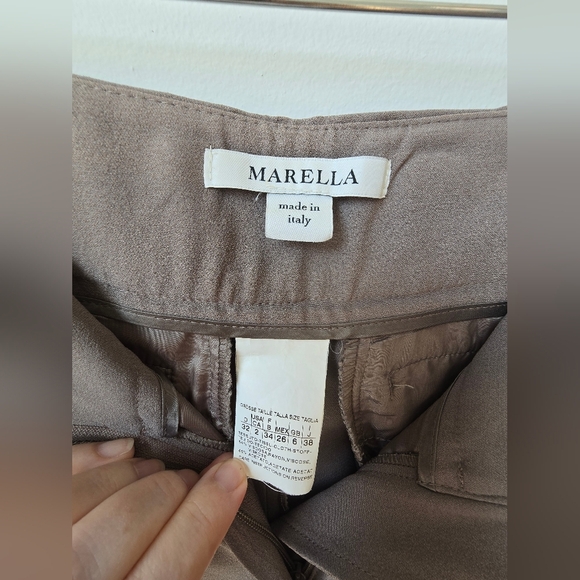 MARELLA ITALY WIDE FLARE LEGS Pants Coffee Mushroom Tan Size S 2 - Picture 4 of 6
